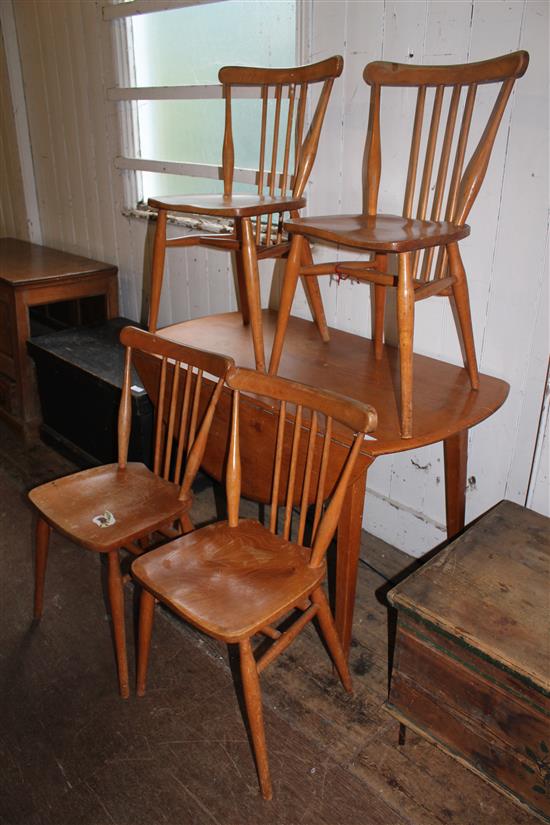 Pine circular drop leaf table & 4 chairs